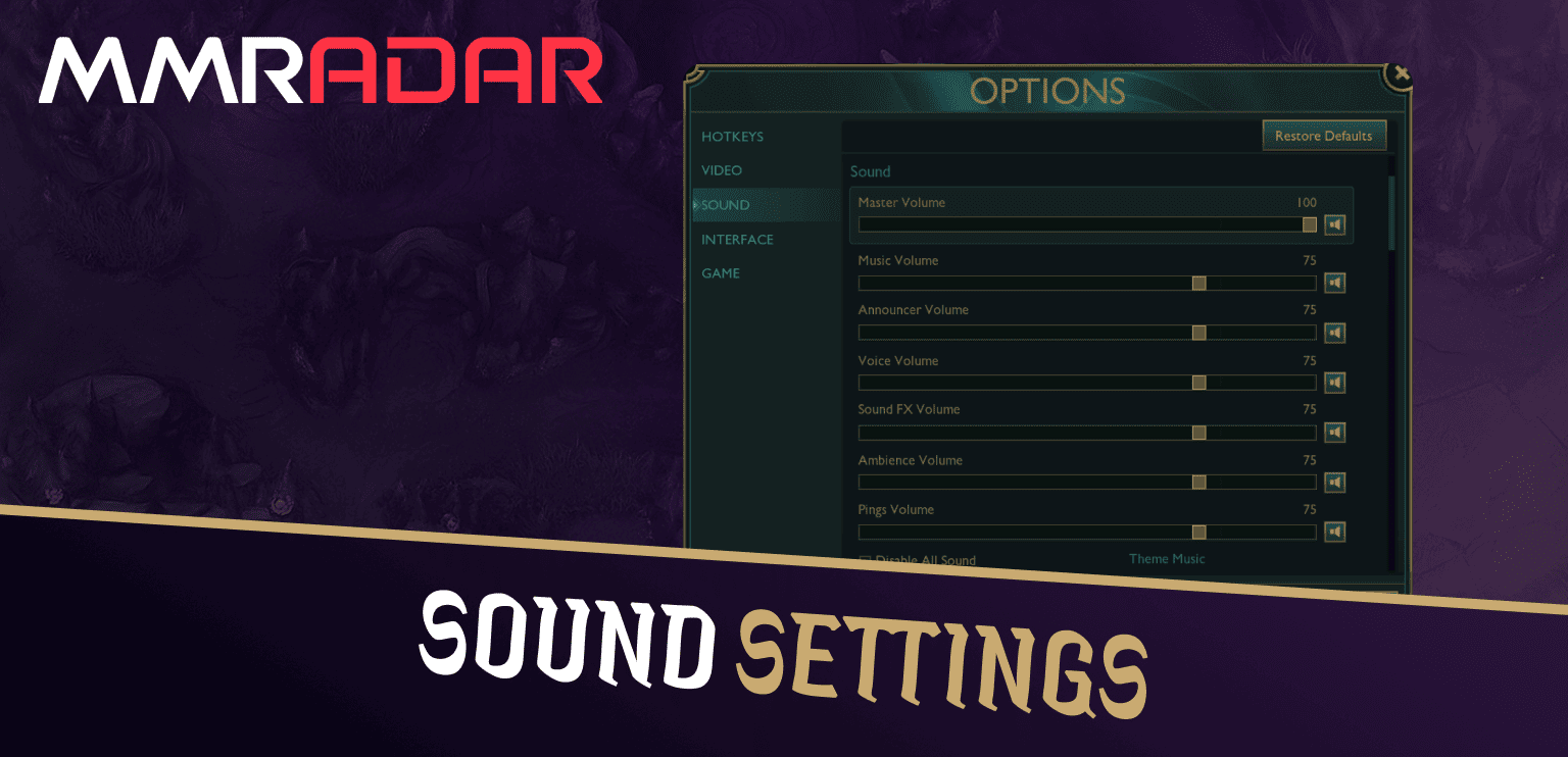 Sound settings screen with volume sliders